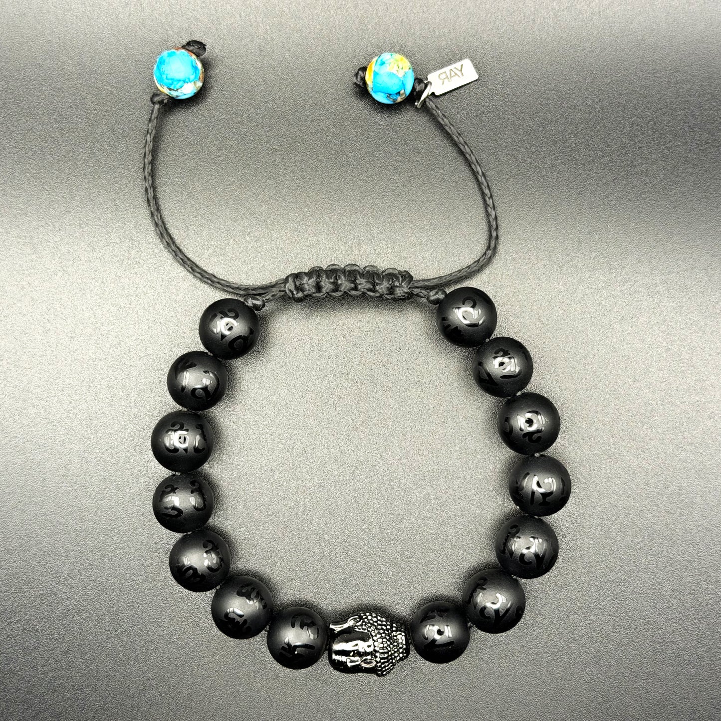 Sanskrit Buddha Gunmetal Macramé Bracelet