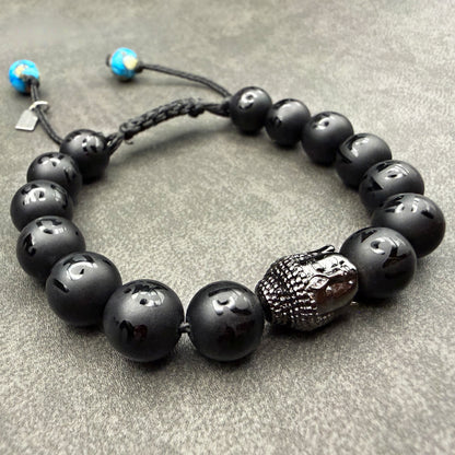 Sanskrit Buddha Gunmetal Macramé Bracelet