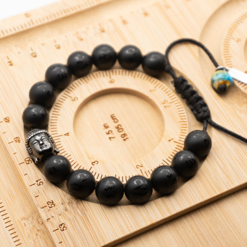 Sanskrit Buddha Gunmetal Bracelet | Macramé | 10mm