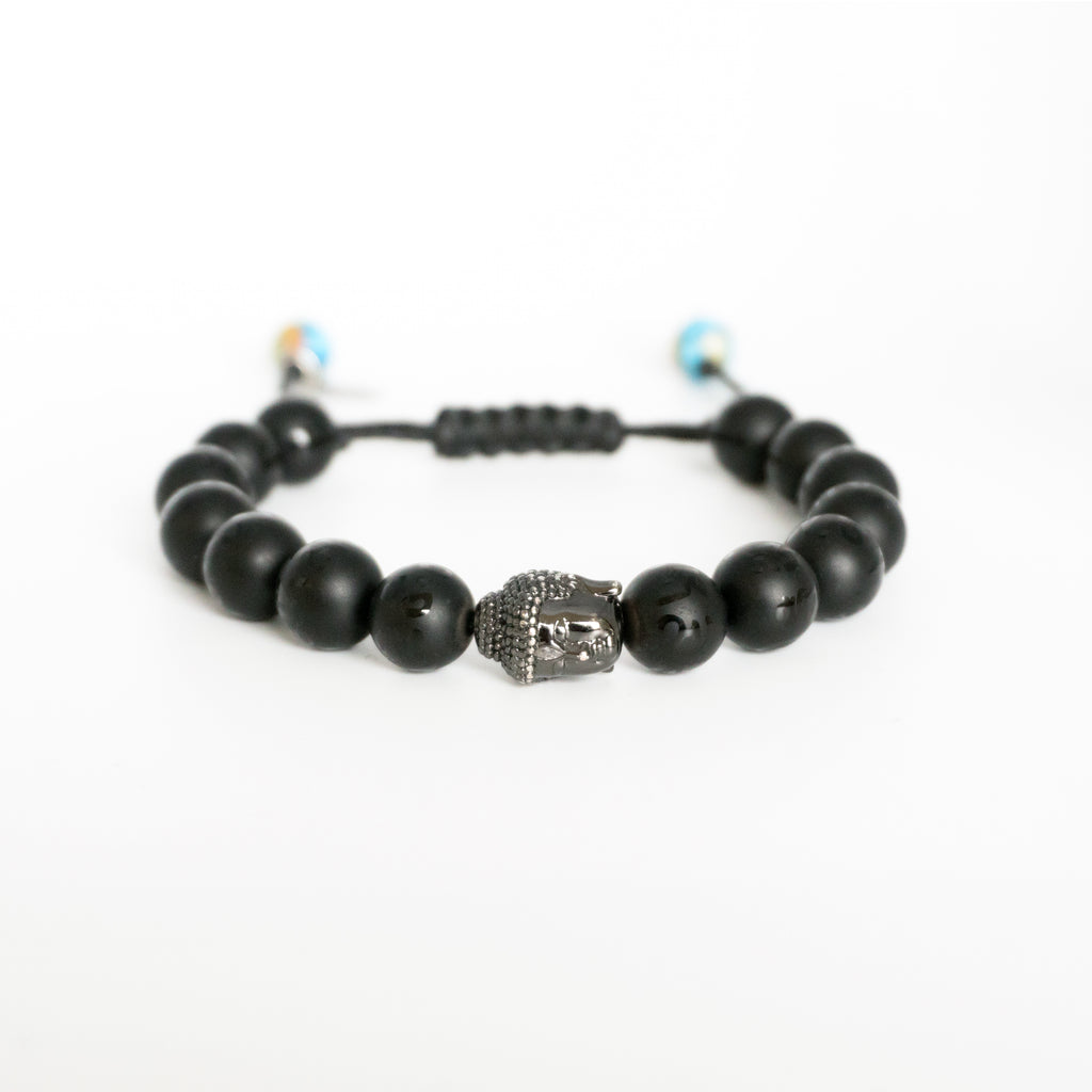 Sanskrit Buddha Gunmetal Bracelet | Macramé | 10mm